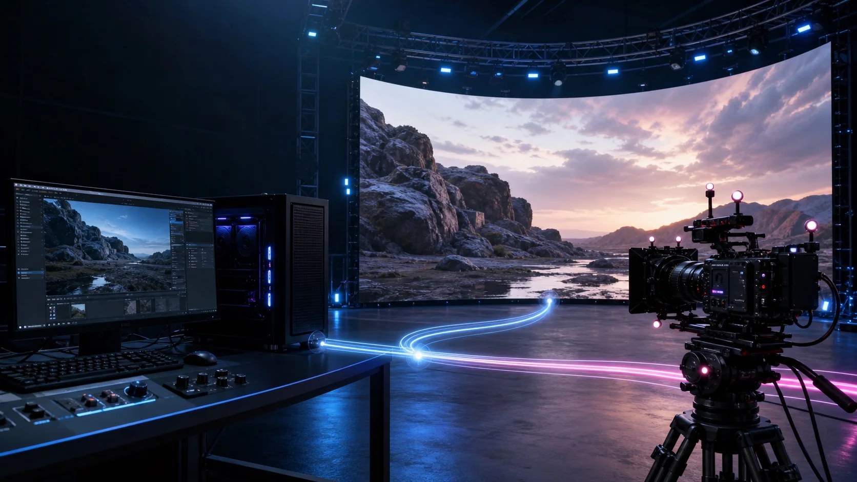 LED wall, Unreal Engine e tracking conectados em um set de produção virtual